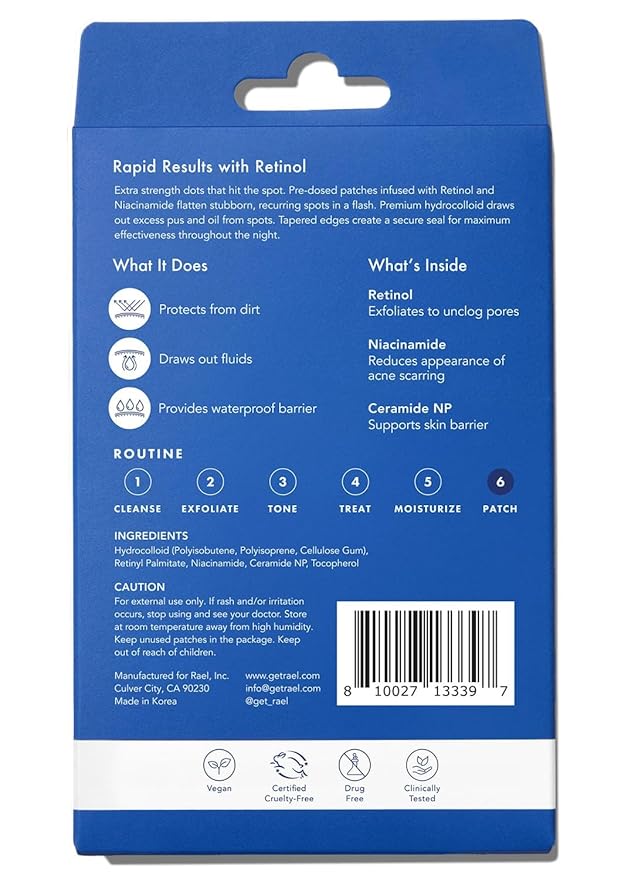Rael Miracle Retinol PM Spot Cover Hydrocolloid Acne Pimple Patches (72 Ct)