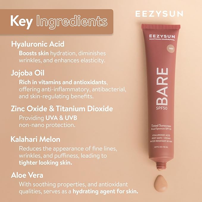 EEZYSUN BARE Tinted Sunscreen SPF 50 for Face - Deep