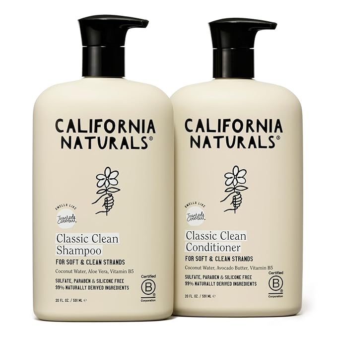 California Naturals Classic Clean Toasted Coconut Shampoo Conditioner Set, Natural, Vegan, Cruelty, Silicone, Paraben, and Sulfate Free, All Hair Types, 20 Fl Oz
