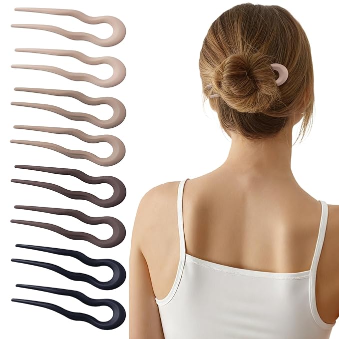 Sunolga 8PCS Prestige French Hair Pins, 5.12" Fashion French Pins Hair Styling for Women, Matte French Hairpin for Thick Fine Hair Accessories, French Twist Pin Wavy U Shaped Holiday Gifts