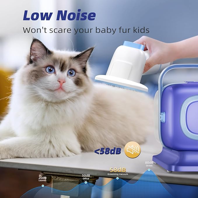 Buenkee Dog Grooming Vacuum Kit, 15000Pa Clipper, Shedding Brush, 2L, Blue