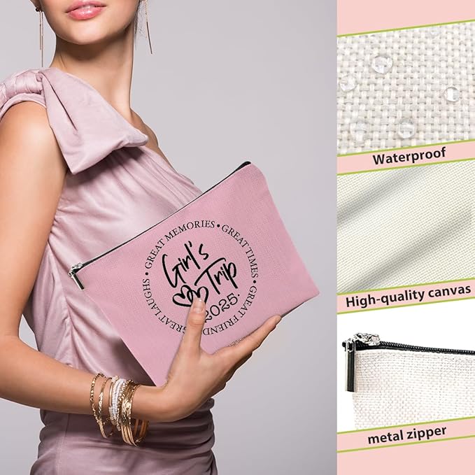 BQXH 3 Pcs Girls Trip Gifts Favors, Girls Weekend Gifts Makeup Bag, Bestie Weekend Bag Toiletry Bag with Liner, Vacation Cosmetic Bag, Friendship Gift for Women Friend Sister, Graduation Gift