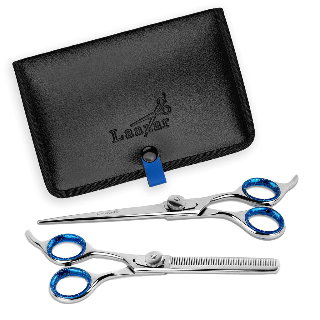 Laazar Pet Grooming Set - 7" Straight Pet Grooming Scissors & 6.5" Pet Thinning Shears with 42 Teeth | Professional Dog Scissors Kit | Use as Cat and Dog Shears