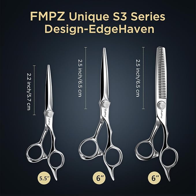 FMPZ 6" Hair Cutting Scissors Professional Barber Scissors, Hair Cutting Shears with 440C Steel - 60HRC Hardness Extremely Sharp with Ergonomic for Salon & Home Use (6'' Professional Hair Shears)