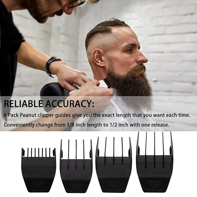 Professional Peanut Clipper Guards for Wahl Peanut – from 1/8 Inch to 1/2 Inch, Fits for Wahl Peanut, Black-4PCS