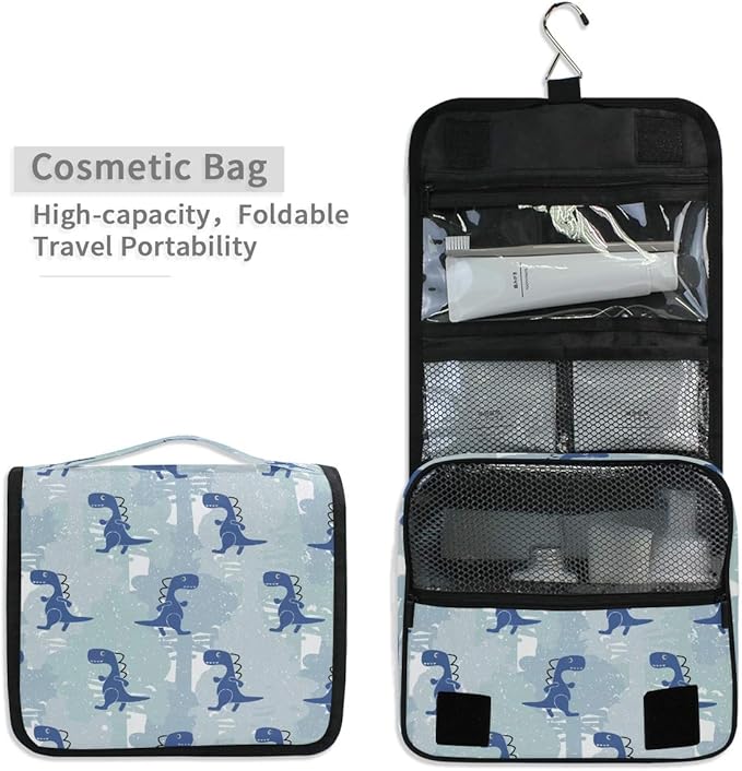 senya Hanging Travel Toiletry Bag Kit Makeup Case Cosmetics Organizer for Men Women (Dinosaur Blue Boy)