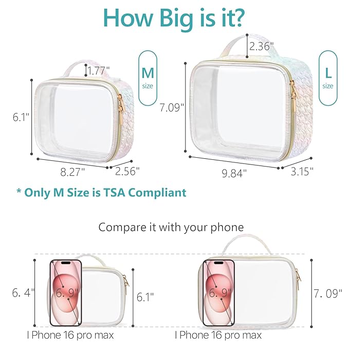 PACKISM Clear Makeup Bag Travel - TSA Approved Toiletry Bag, 2 Pack White