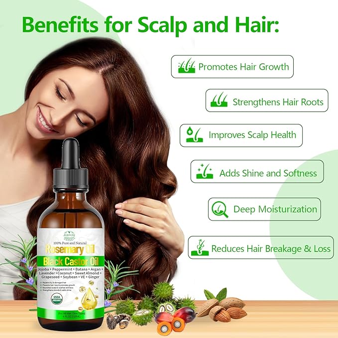 MMPANG Organic Rosemary Oil with Castor, USDA Cold Pressed Hair & Scalp Oil