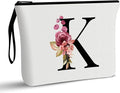 Vavabox A-Z Personalized Makeup Bag, Birthday Gifts for Women Mom, Gifts for Best Friend, Bride Bridesmaid Cosmetic bag (K, 01-White)