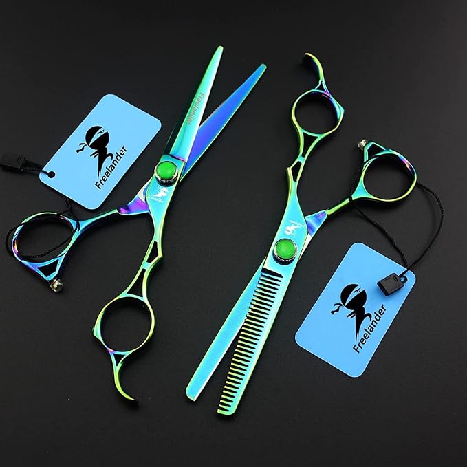 ROCOCO 6.0 Inch Hand Sharpened Hair Cutting Scissors Set with Case - Green