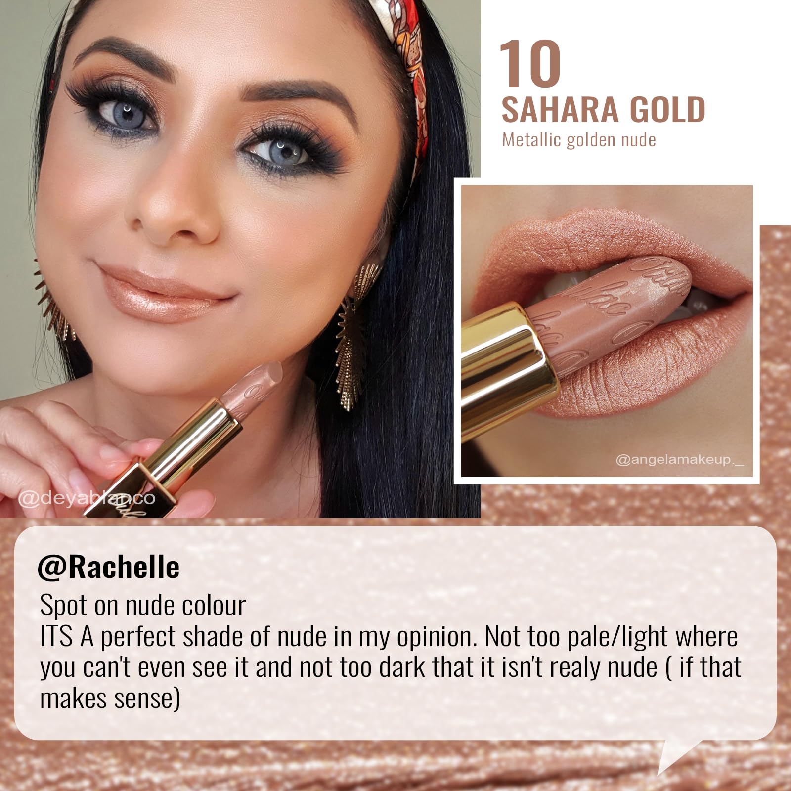 Oulac Metallic Lipstick for Women with Lightweight Hydrating Formula, Metallic Golden Nude Lip Stick, Vegan Beauty, Full Coverage Lip Makeup, Christmas Gifts for Women, Sahara Gold(10)