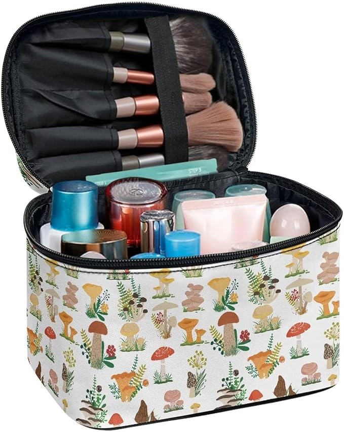 JoyLamoria Mushroom Blossoms Toiletry Bag Lightweight Cosmetic Bag Wallet Coin Purse