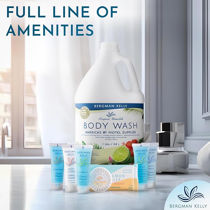 BERGMAN KELLY Refill Gallon Size Body Wash (128 fl oz, Tropical Waterfall Scent), Delight Your Guests with an Invigorating and Refreshing Body Wash, Quality Guest Hotel Toiletries in Bulk, F. 1 Pack