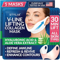 Stylia V Line Lifting Collagen Mask - Lift, Firm & Contour Jawline - Tightening Double Chin Strap with Hyaluronic Acid & Aloe - Neck Tightening and Lifting Mask - Jawline Shaper Face Lift Tape (5PC)