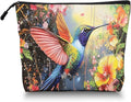 Scribesense Cosmetic Bags Travel Makeup Toilet Case Waterproof Pouch for Women Girls 6.7X9.45inches - Colorful Hummingbird in A Floral Flight
