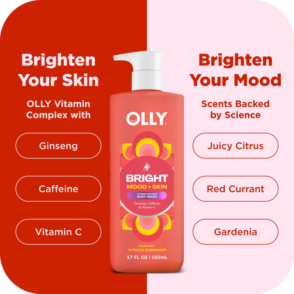 OLLY Bright Body Wash with Ginseng, Caffeine & Vitamin C- Nourishing 17 oz
