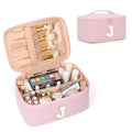 OCHEAL Makeup Bag for Women, Monogram Cosmetic Bag with Brush Holder, Pink Travel Makeup Case Beauty Toiletry Bag Organizer Personalized Gifts for Girls Bridesmaid, Sister, Wife, Friends Initial J