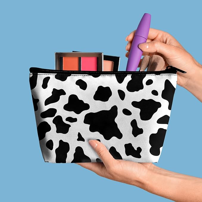 xiaotcq Cow Print Makeup Bag Cosmetic Bag for Women,1Pcs Large Capacity Makeup Bags and 1Pcs Pencil Case Makeup Brushes Storage Bag Travel Toiletry Bag Organizer