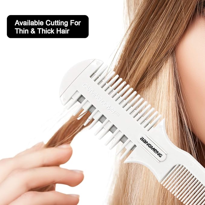 BANGMENG Hair Cutter Comb, Shaper Razor Comb, Split Ends Trimmer Styler, Double Edge Razor Blades for Thinning, Cutting and Styling, Extra 5 Blades Included