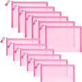 Sinzip 12 Pieces Zipper Nylon Mesh Pouch, Mesh Cosmetic Bags Makeup Bags Pencil Case, Multipurpose Travel Bags for Cosmetic School Office Supplies and Travel Accessories (Pink, A5+B6) (WB06)