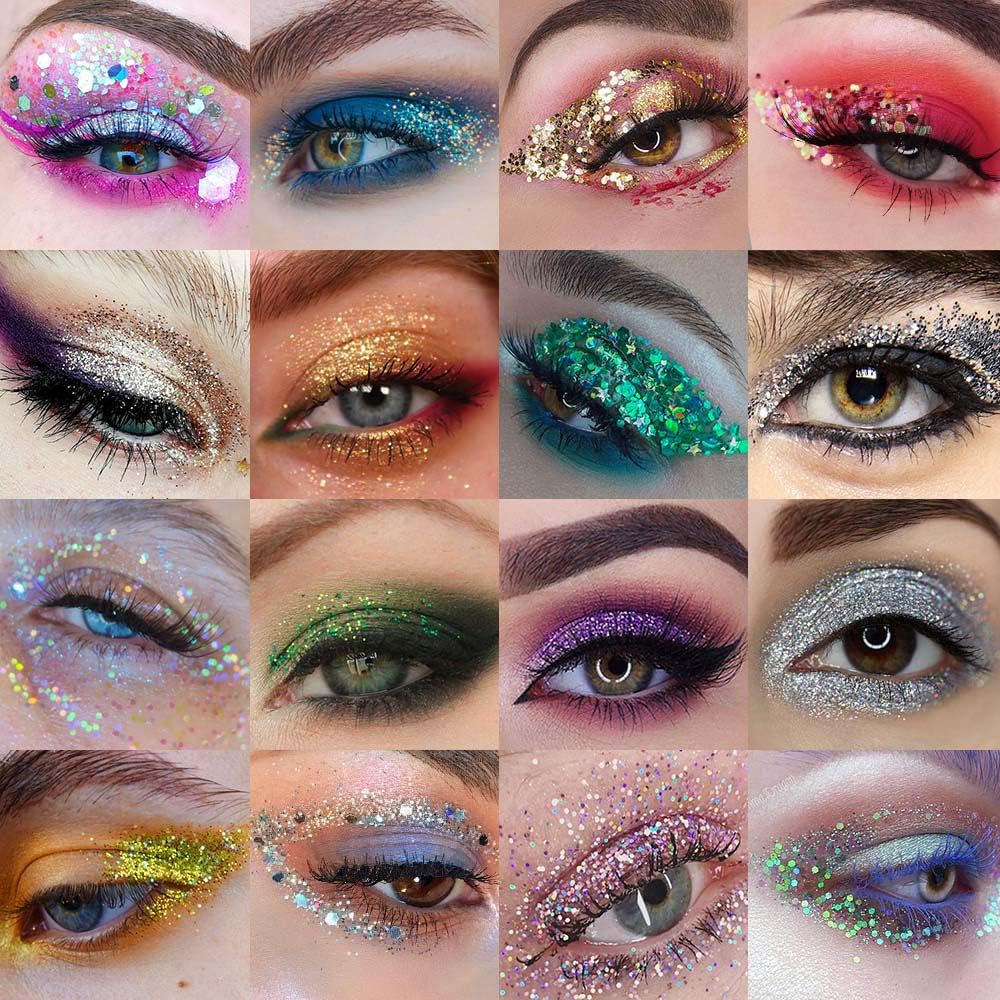 evpct 24 Colors Glitter Sparkle Eyeshadows Palette Makeup for Women, Black White Pink Green Blue Rainbow Neon Metallic Shimmer Shiny Eyeshadow Palette, Body Pressed Eye Shadow Glitter Palette Makeup