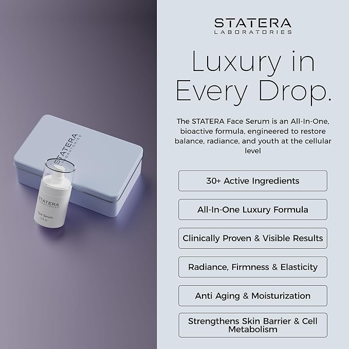 STATERA Laboratories Face Serum 1.0 fl. oz | Helps Improve Skin Tone & Hydration, Enhances Firmness & Elasticity, Reduces Wrinkles and Supports Skin Longevity | Contains Hyaluronic Acid