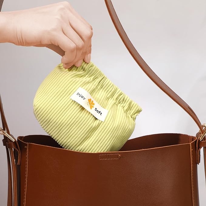 AUGSUN 6pc Corduroy Elastic Hair Tie Organizer, Storage Bag Makeup Pouch