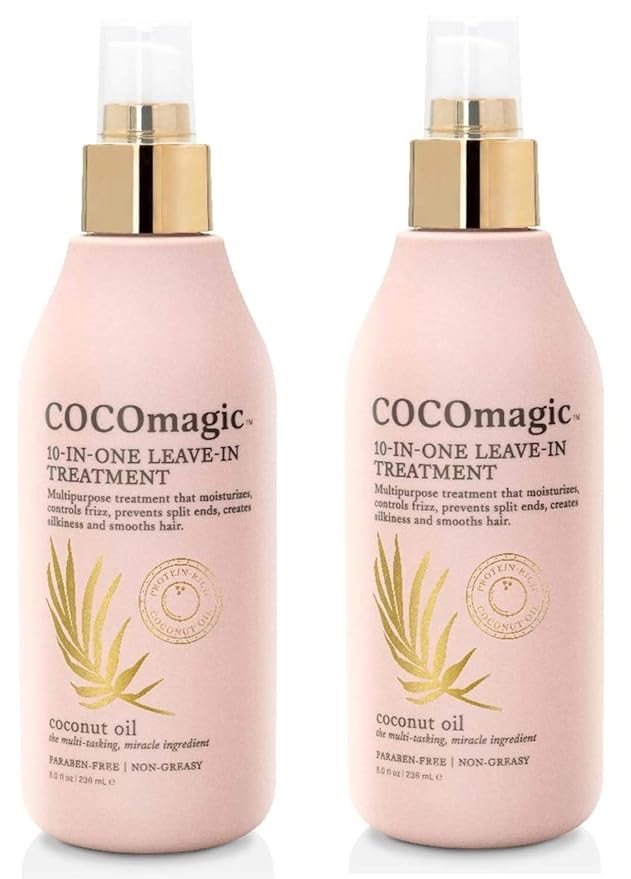 Cocomagic 10-in-1 Leave-in Hair Treatment with Coconut Oil | Hydrate, Detangle, Prevent Frizz | Smooths, Creates Silkiness | Gentle for All Hair Types | Paraben Free, (8 Oz, 2 Pack)