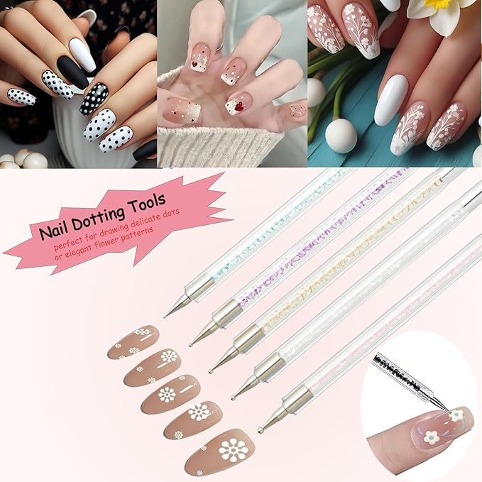 Whmeolyo 11Pcs Nail Art Brush Set, Dual Tipped Silicone Nail Tools, Nail Art Sculpture Pen, Crystal Handle Liner Brushes, Acrylic & Gel Nail Brush, Dotting Pens for Home and Professional Nail Salon