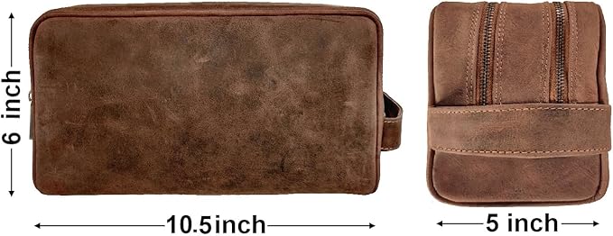 Leather Travel Toiletry Bag for Men, Full Grain Cosmetic Dopp Kit Organizer