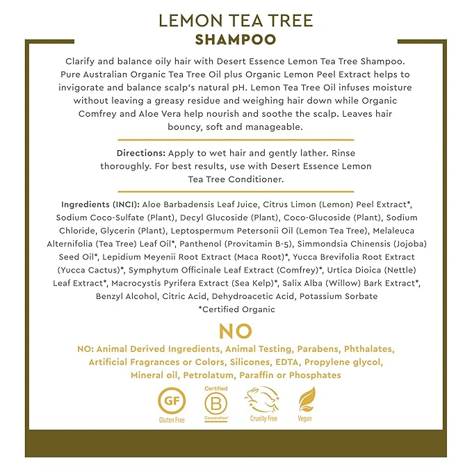 Desert Essence Lemon Tea Tree Clarifying Shampoo for Oily Hair, 8 fl oz