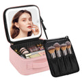 Chomeiu Makeup Bag with LED Mirror, Cute Cosmetic Bags for Women and Girls, Travel Train Case Artists Organizer Large Make Up Bags with 3 Color Light Up Mirror & Removable Brush Compartment, Pink