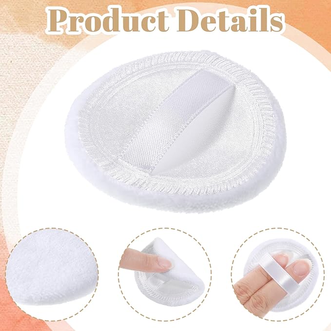 40 Pcs Washable Soft Makeup Powder Pads Cotton Bulk, White Round Cosmetic Face Powders Makeup Puffs with Ribbon, for Loose Setting Blending Foundation Cream Pressed Body Powders