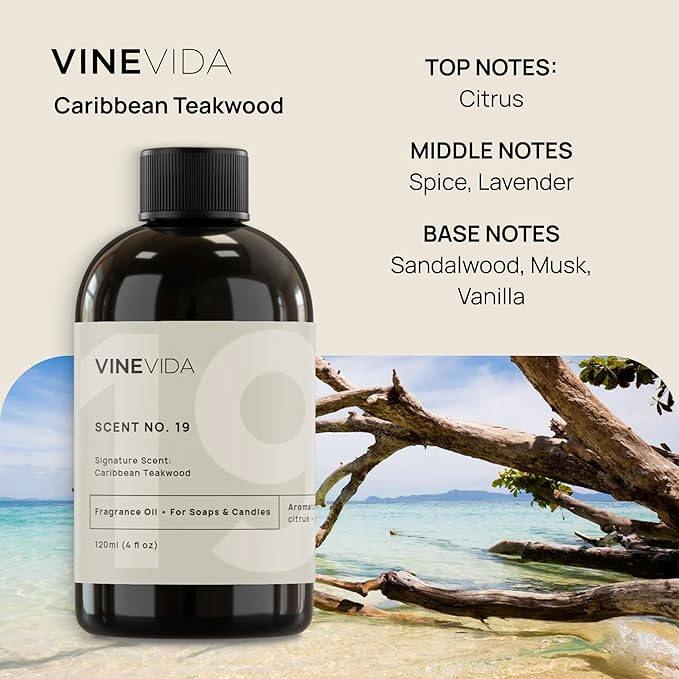 VINEVIDA [4 Fl Oz] Caribbean Teakwood Diffuser Oil - Hotel Diffuser Collection Oil, Hotel Scent Diffuser - Fragrance Oil for Cold Air Diffuser - Hotel Oil Scents - Hotel Scent Home