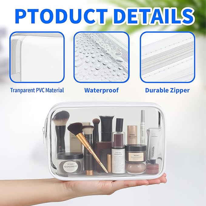 Dismok 16 Packs Clear Makeup Bag - Waterproof Cosmetic Bag, Portable Travel Makeup Bag with Zipper for Men and Women (White)