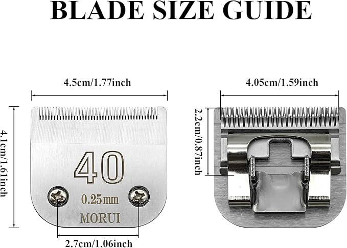 morui 40 Cut Length 1/100"(0.25mm) Detachable Pet Dog Clipper Blades UltraEdge Series Clipper Blades for Dog Grooming Compatible with Most Andis,Oster A5 Wahl KM Series Clippers