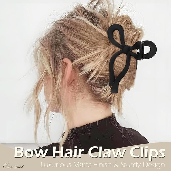Oneasmot Bow Hair Clips, 5-IN Large Hair Claw for Thick and Thin Hair, Elegant Matte Hair Styling Accessories, Set of 2, Black & White