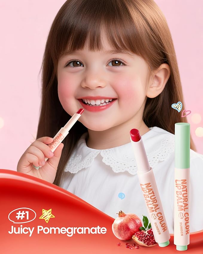 RUNBEN Kids Tinted Lip Balm, Juicy Pomegranate Lipstick