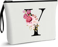 Vavabox A-Z Personalized Makeup Bag, Birthday Gifts for Women Mom, Gifts for Best Friend, Bride Bridesmaid Cosmetic bag (Y, 01-White)