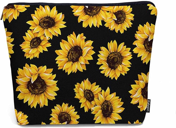 Kalygon Sunflower Cosmetic Bags For Women, Blossom Sunflowers Yellow Roomy Makeup Bag Toiletry Bag Accessories Organizer Storage Bags Makeup Pouch For Travel Business Gym Camping Bathroom