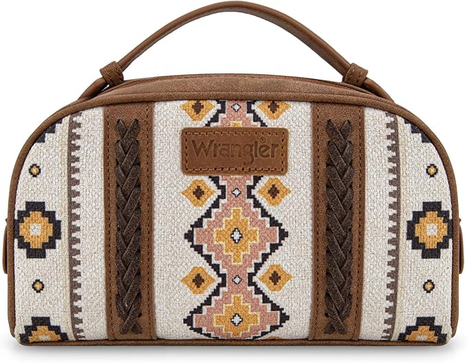 Montana West Wrangler Makeup Bag Travel Cosmetic Bag Small Western Make Up Pouch Portable Toiletry Bag for Women Organizer for Toiletries Accessories, Travel Essentials,Aztec,WG-MB-2203-190-WT