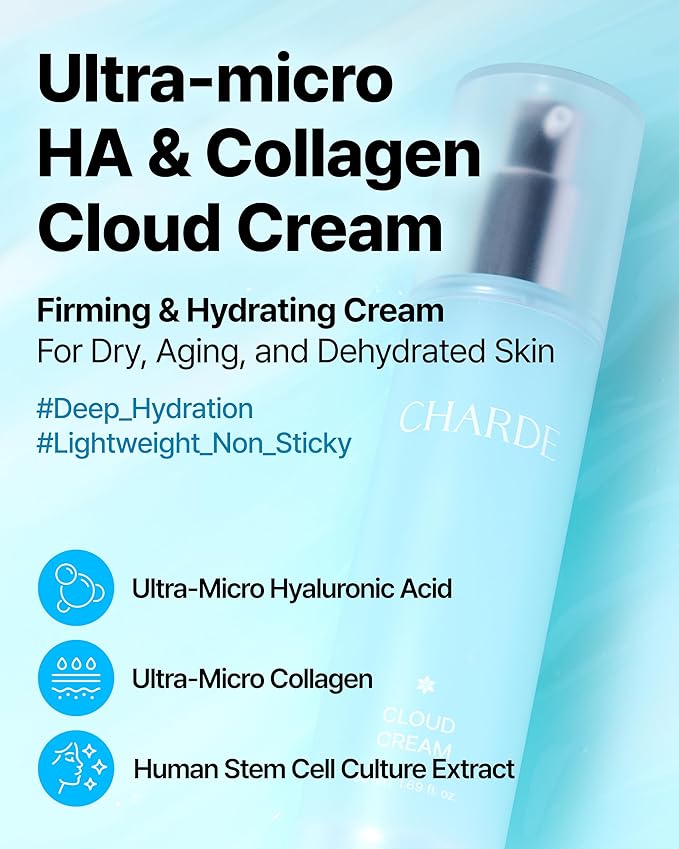 CHARDE Cloud Cream | Korean Gel Moisturizer for Face & Neck | Bioactive Cell Complex + 5-Way Cica + Niacinamide + Adenosine | Pore-Refining, Skin-Firming, Lightweight Daily Cream | 1.69 fl oz