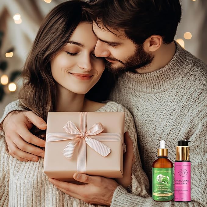 NP NATURES PHILOSOPHY Moroccan Argan Oil & Rosemary Hair Growth Oil Set, Hair Serum, Anti-Frizz, Anti-Hair Loss, Adds Shine, Quickly Absorbed & Non-Greasy, Aussie Hair Products for Men & Women