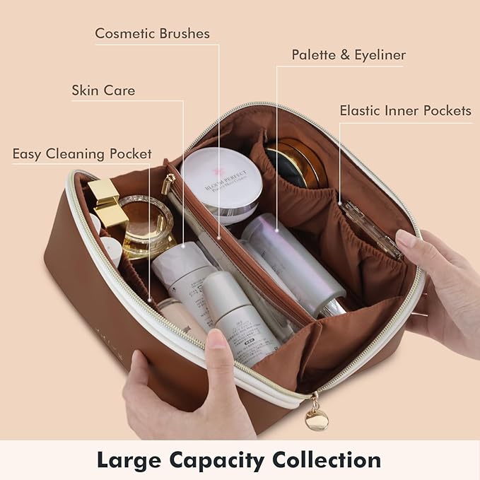Prite Makeup Bag Travel Toiletry Bag Open Flat Cosmetic Organizer for Women