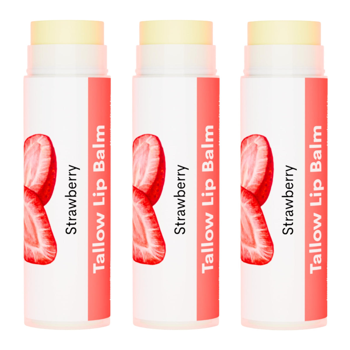 Tallow Lip Balm by Cattle Creek – All-Natural Ingredients, Long-Lasting Moisture and Hydration for Dry, Cracked, and Chapped Lips, Soothing Formula for Soft Skin (Pack of 3, Red Cherry)