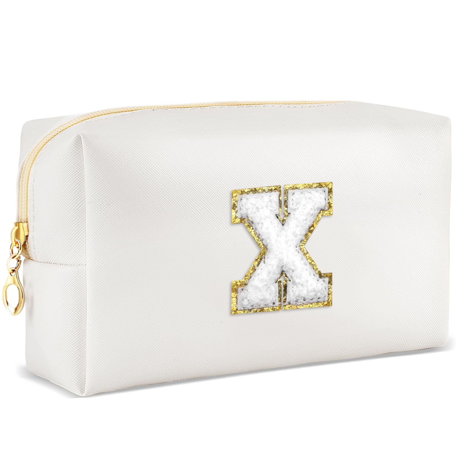 URSKYTOUS Gifts for Girls Initial Makeup Bag Personalized Cosmetic Bag with Zipper Cute Travel Toiletry Bags Waterproof PU Preppy Makeup Pouch Birthday Gift for Teen Girls Women(White X)