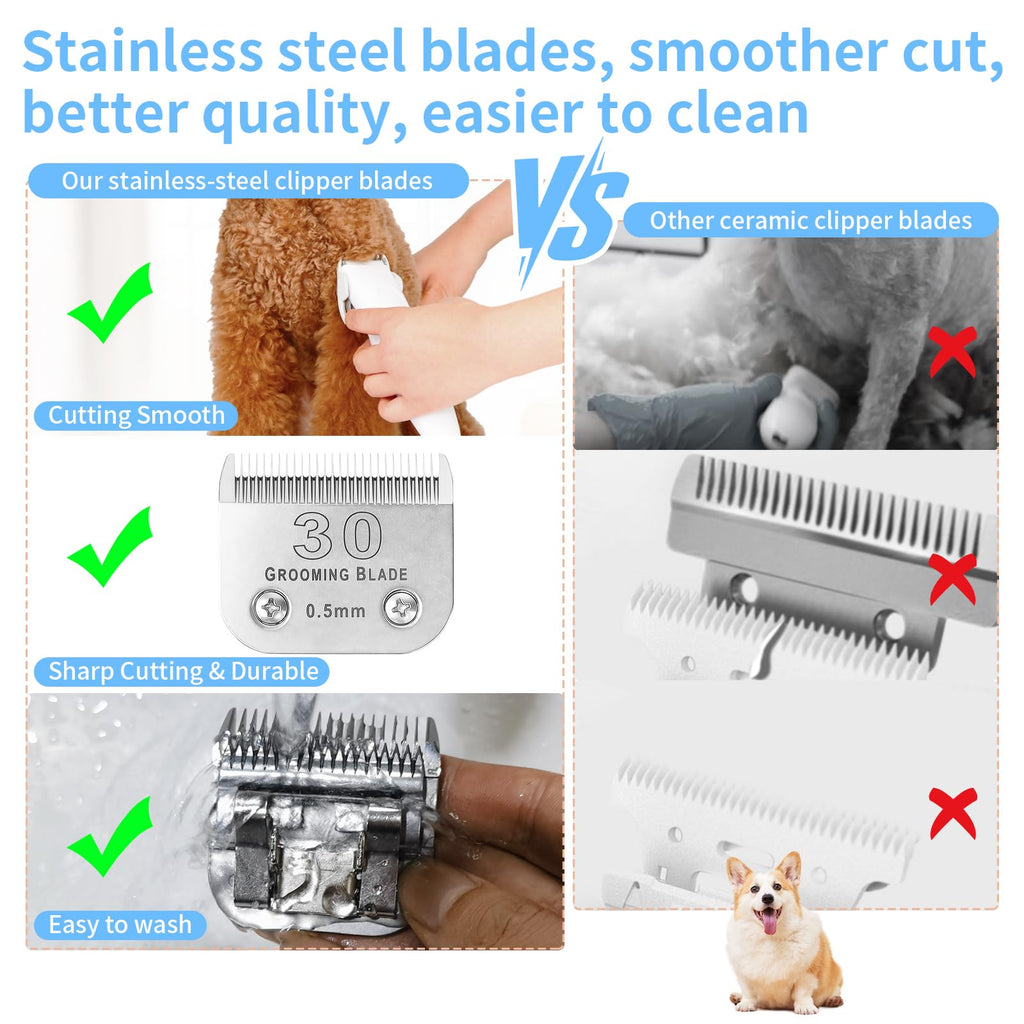 MEMIRY 3 Pcs Size 30# Detachable Dog Grooming Blades, Compatible with Andis, Oster A5, Wahl KM10 Series Clippers, Cut Length 0.5mm, Silver (30# 0.5mm, 3 Packs)