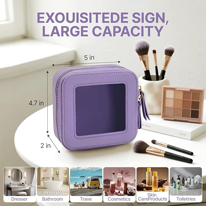 FASAOH Small Clear Makeup Bag Travel Cosmetic Case, Portable Make Up Organizer Traveling Compact Car Bag for Essentials Transparent Toiletry Bag with Zipper