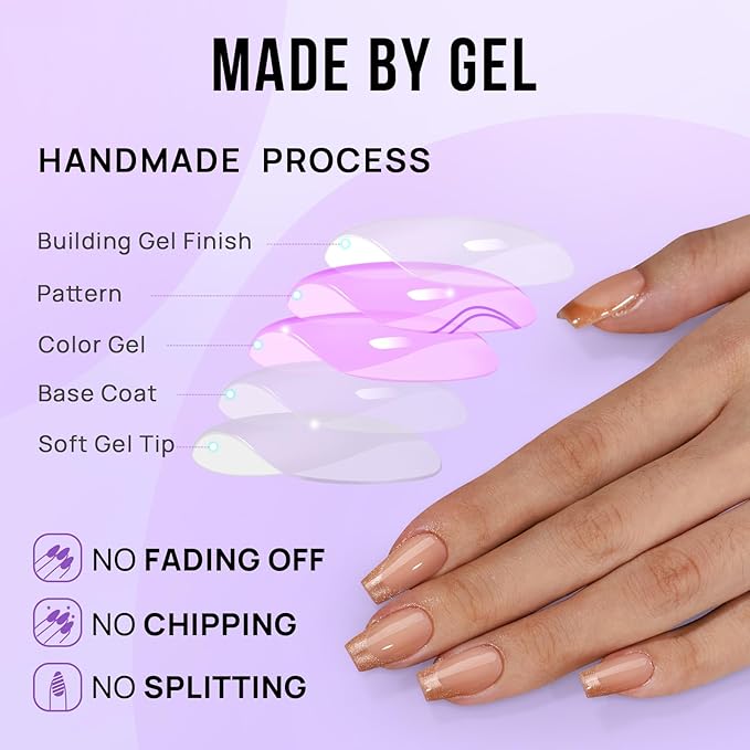 BTArtbox Press On Nails, Gold Dust, Short Coffin, French Glitter, 32Ct