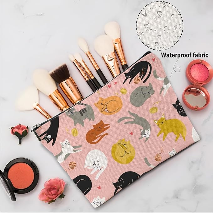 XFN Cat Lover Gifts 2 PCs Makeup Bag, Cat Themed Gifts for Cats Owner Women Girls Daughter Best Friend Sisters Friendship Graduation Birthday, Cats Cosmetic Bag Travel Pouch